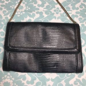 ANN TAYLOR LOFT Black Faux Croc Leather Purse